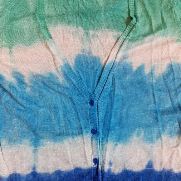 G.H. Bass & Co. Womend Knit Cardigan Sweater Blue Green Tie Dye Size L - Picture 2 of 4
